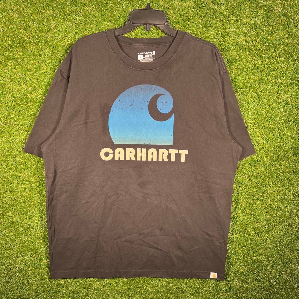 Carhartt Mens Loose Fit Graphic T-Shirt Large Black Blue Logo Tee 3252